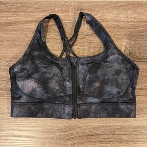 Zyia Women’s Gray Stonewashed Front Zipper Strappy Sports Bra - XS